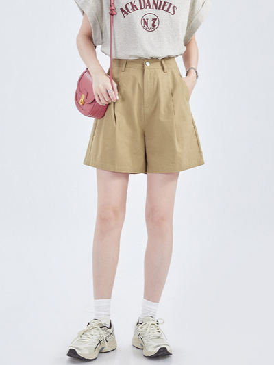 ハイウエストタックワイドカジュアルショートパンツ