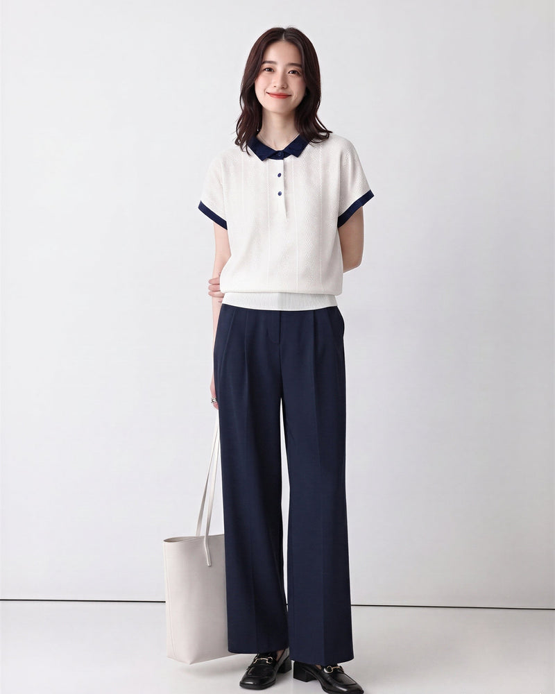 【全2色】M~XL 配色襟ジャカードPOLOシャツ