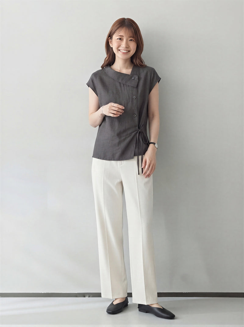 S~2XL アシンメトリーカシュクール リボン付きノースリーブトップス