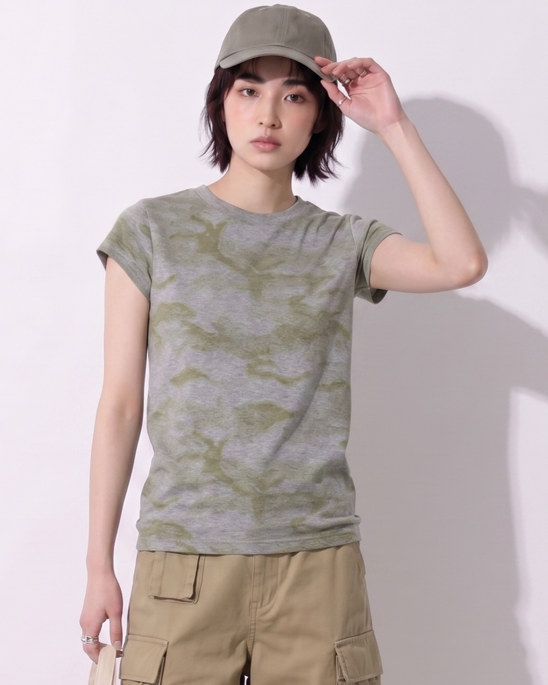 アメリカンレトロ迷彩染め!柔らかで快適な個性的なスタイルの半袖Tシャツ