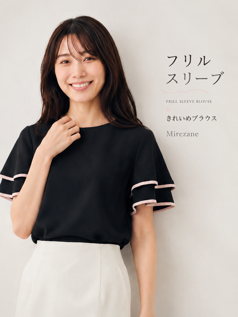 フリルフレアスリーブ 配色パイピングTシャツ