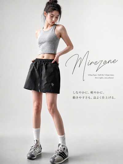 S-XL ウエストゴム ドローストリング Aラインミニスカート