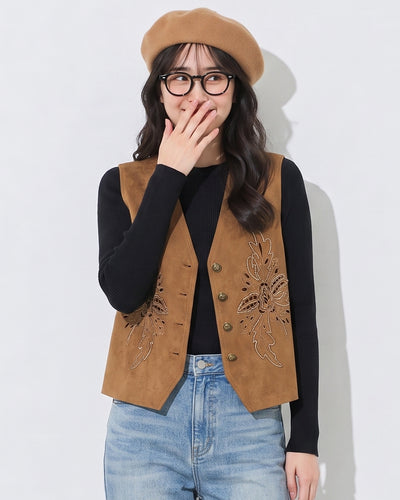刺繍カットワーク・Vネックベスト