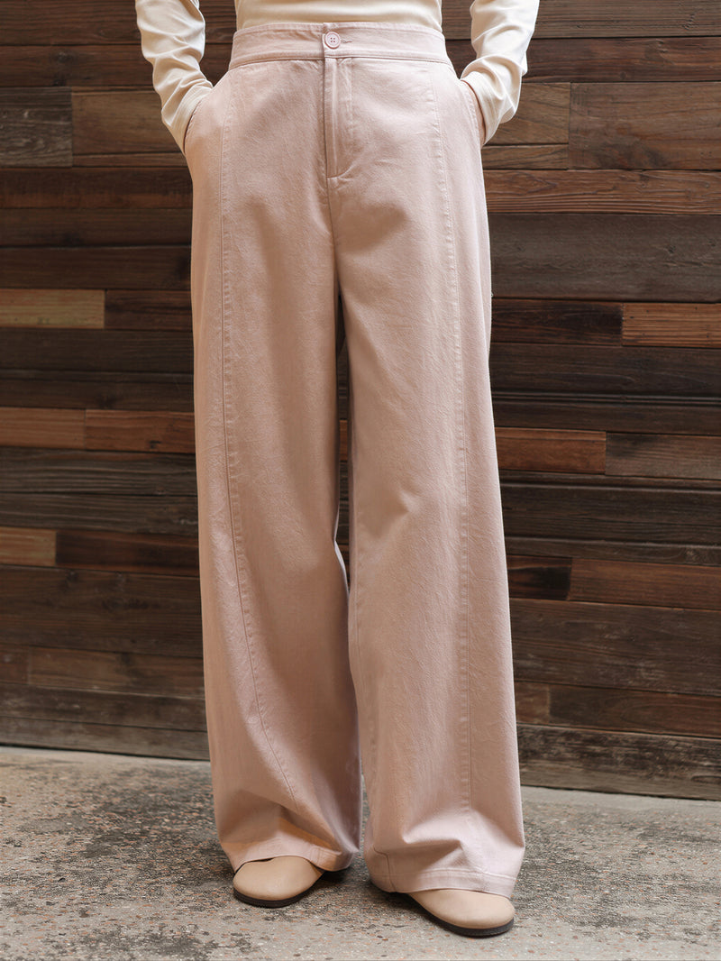 ハイウエスト ドレープ ワイドレッグパンツ-ライトピンク-2XL