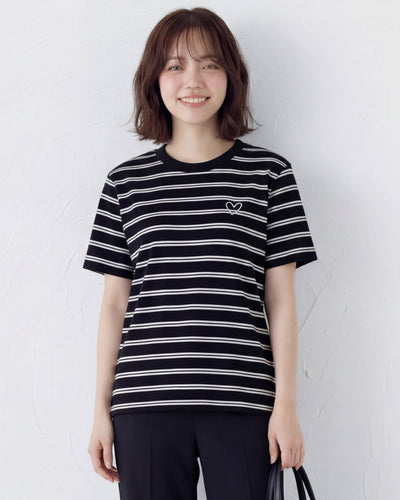 ブラック ボーダー クルーネック ゆったり 半袖Tシャツ