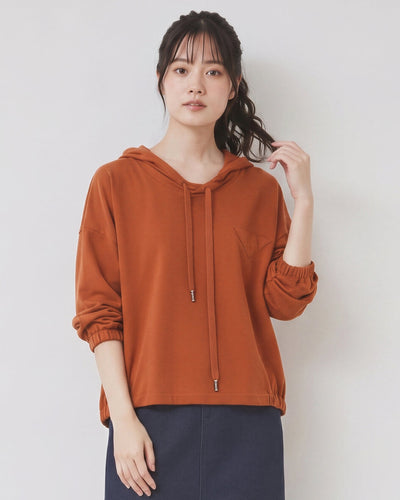ゆったりドロップショルダー ドローストリングフード付きスウェット-オレンジ-5XL