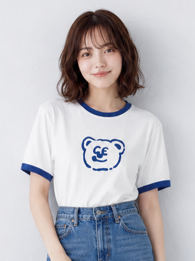 配色パイピング カートゥーンプリントTシャツ