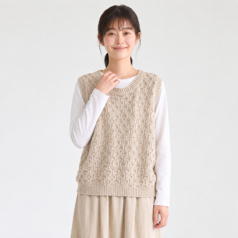 2色展開|ジャカード素材のゆったりVネックベスト