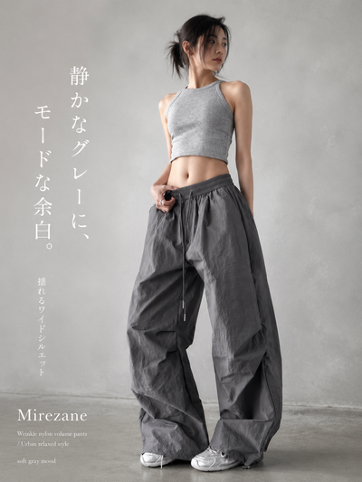 ドロストウエスト 立体シルエット ワイドレッグカーゴパンツ