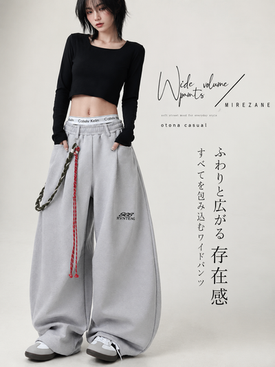 S-2XL ローウエスト チェーン付き ワイド スウェットパンツ