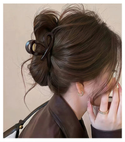 大きめリボンデザインのシンプルヘアクリップ-ダークブラウン 8cm-小号