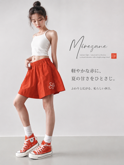 S-2XL ウエストゴム ハイウエスト 花柄プリント ワイドショートパンツ