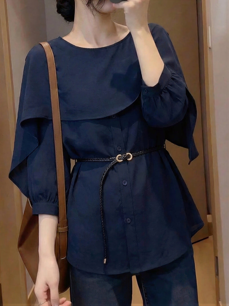 アシンメトリーケープ ウエストマークシャツ