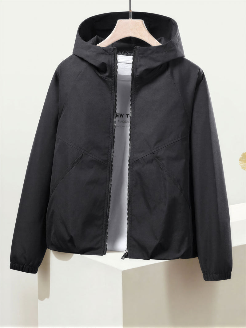 【秋新作】M~2XL ショート丈 配色切り替えライン ジップアップ フードジャケット