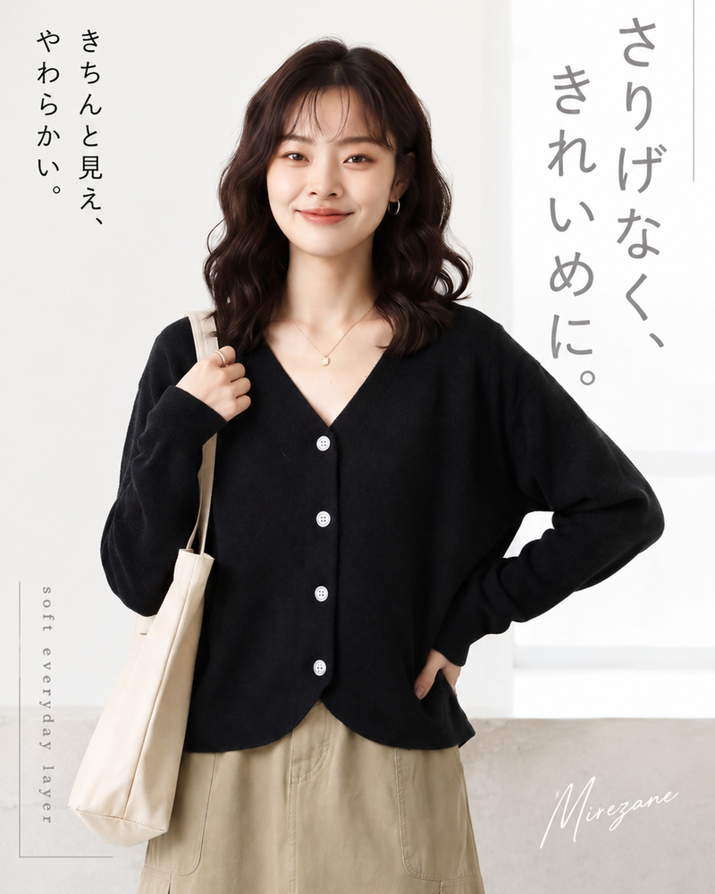 【全2色】S-2XL Vネック ラウンドヘム ゆったりニットカーディガン