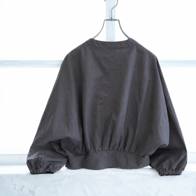 S~XL スタンドカラー ウエストシェイプ バルーンスリーブブラウス
