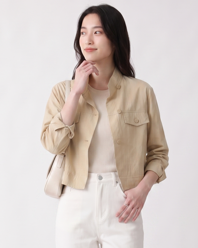 M~XL スタンドカラーショート丈ワークテイストUVカットジャケット