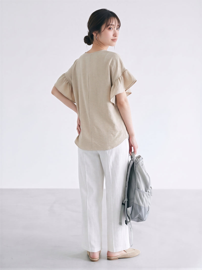 フリルフレアスリーブ ゆったりTシャツ