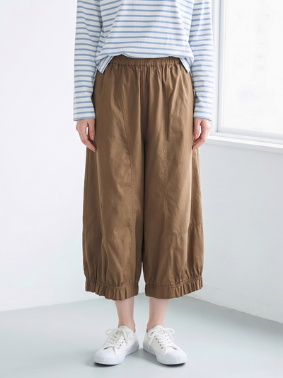 ウエストゴム ギャザー ワイドパンツ