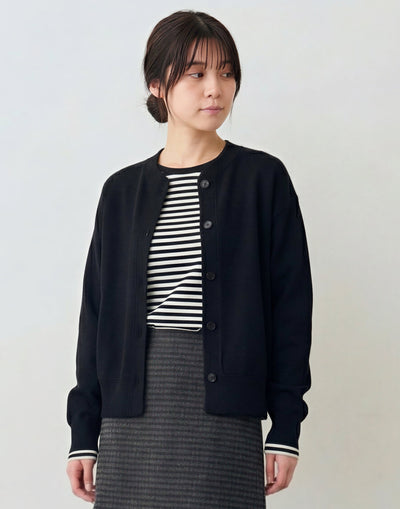 クルーネック ボタンフロント シンプルショート丈スタジャン