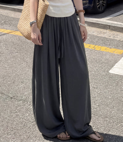 ドレープしわ加工 ロング丈ワイドパンツ
