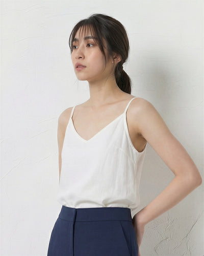 Vネック 華奢ストラップ ゆったりキャミソール-ホワイト-2XL