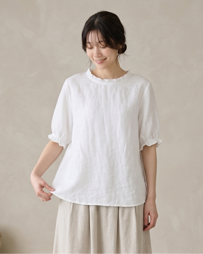 メローフリル襟 ラウンドネック ゆったりTシャツ