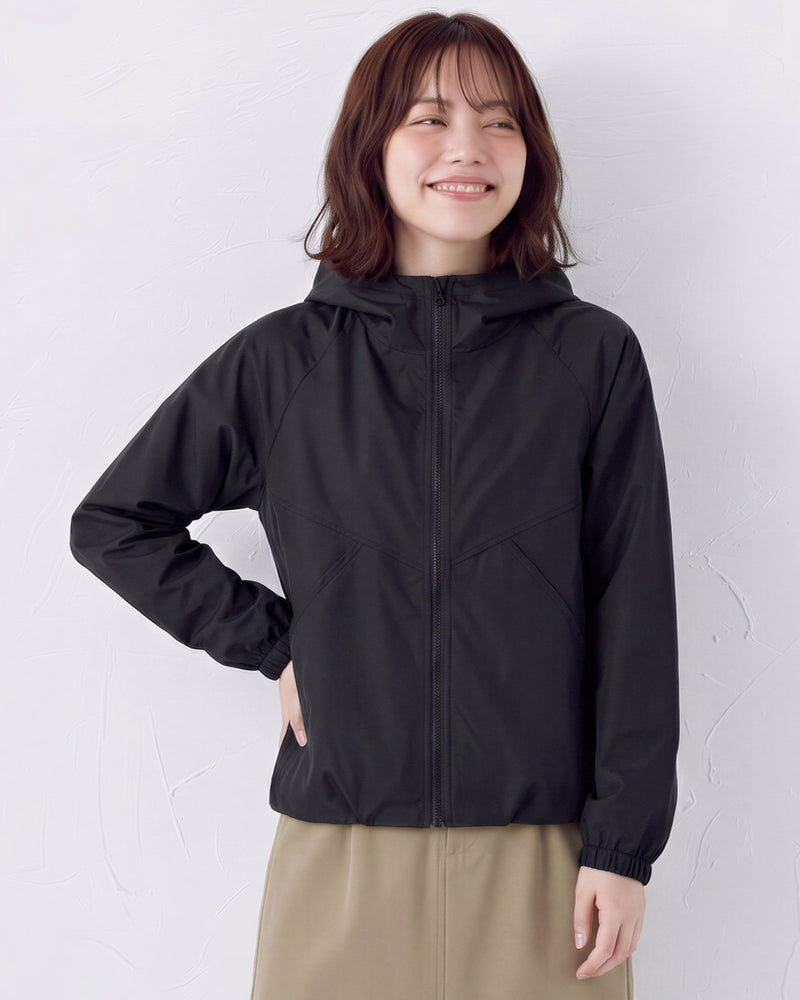 【秋新作】M~2XL ショート丈 配色切り替えライン ジップアップ フードジャケット