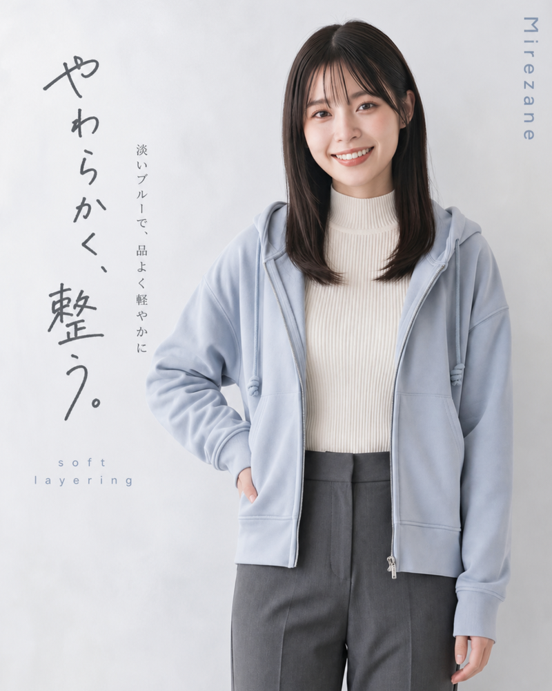 【秋新作】ゆったりショート丈ドローストリングフード付きスウェット