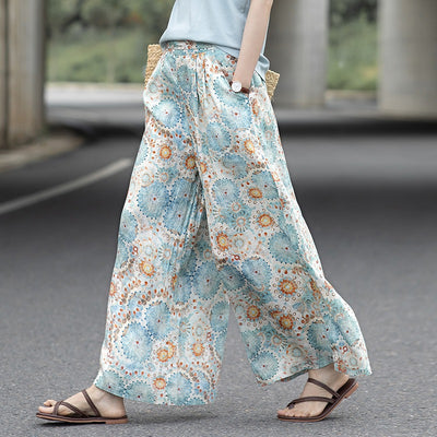 M~2XL ライトブループリント エアリークロップドワイドパンツ