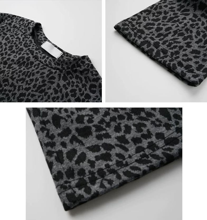 スモーキーグレー レオパード柄 スリムフィット 半袖Tシャツ