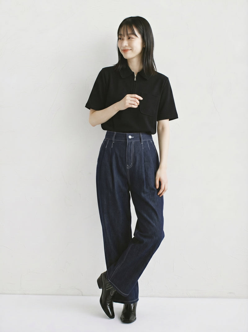 上質綿吸湿通気!ポロシャツ半袖Tシャツ黒スリムトップス