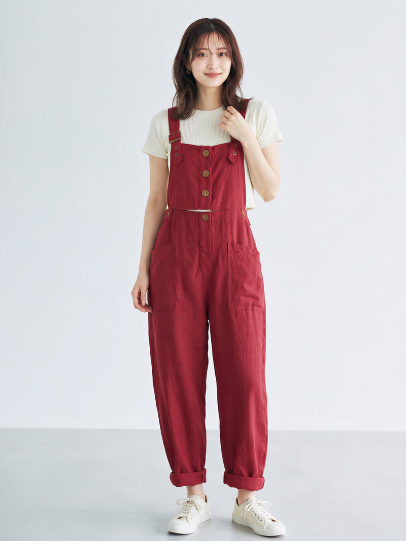 【全2色】S~3XL ゆったりストレート ビッグポケット サロペット