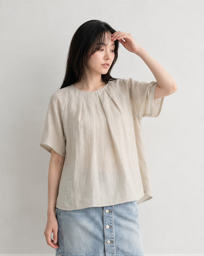 Round Neck Gathered Loose Blouse