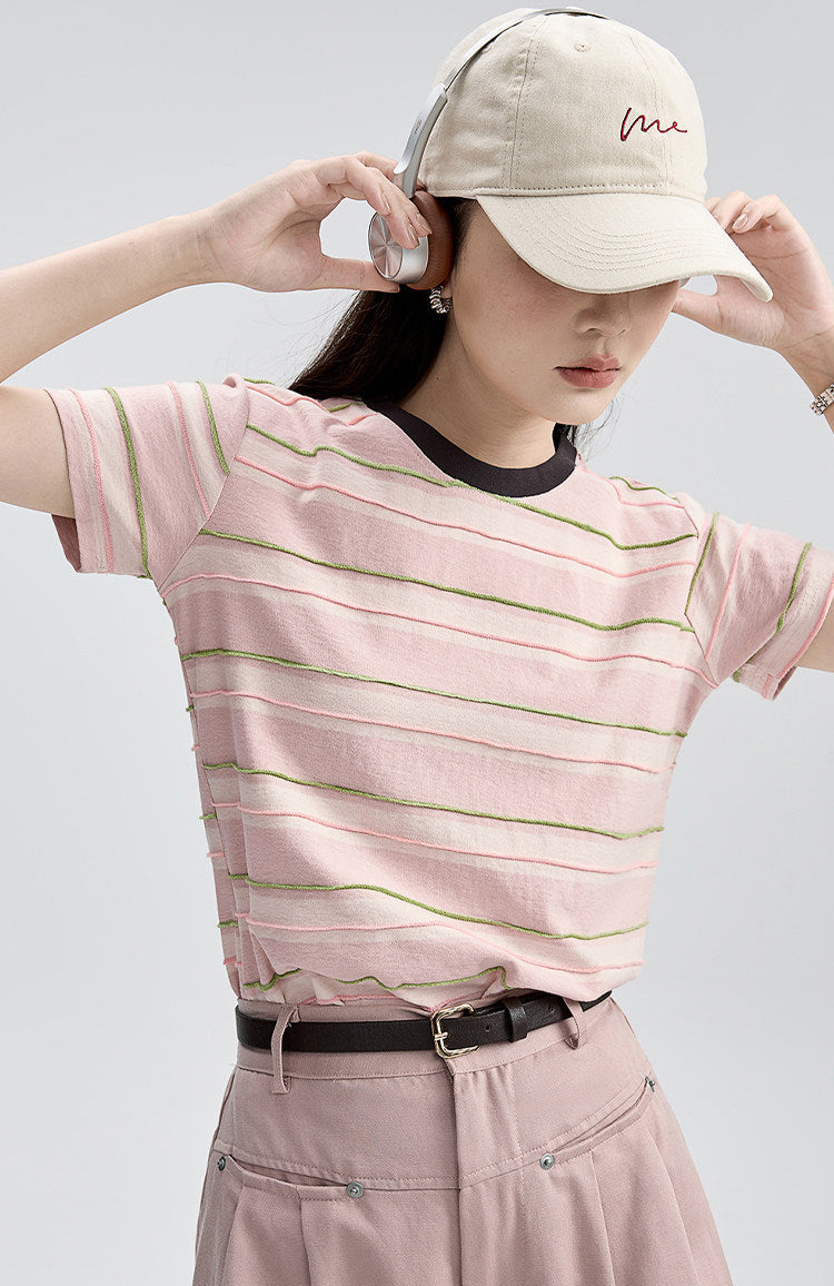 配色ボーダー クルーネックTシャツ