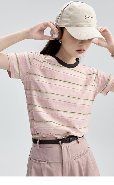 配色ボーダー クルーネックTシャツ
