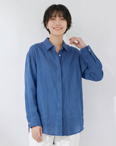ドロップショルダー ルーズ ラウンドヘム 長袖シャツ