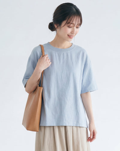 ライトブルー 肩落ち ゆったり クルーネック 半袖Tシャツ-サックス-2XL