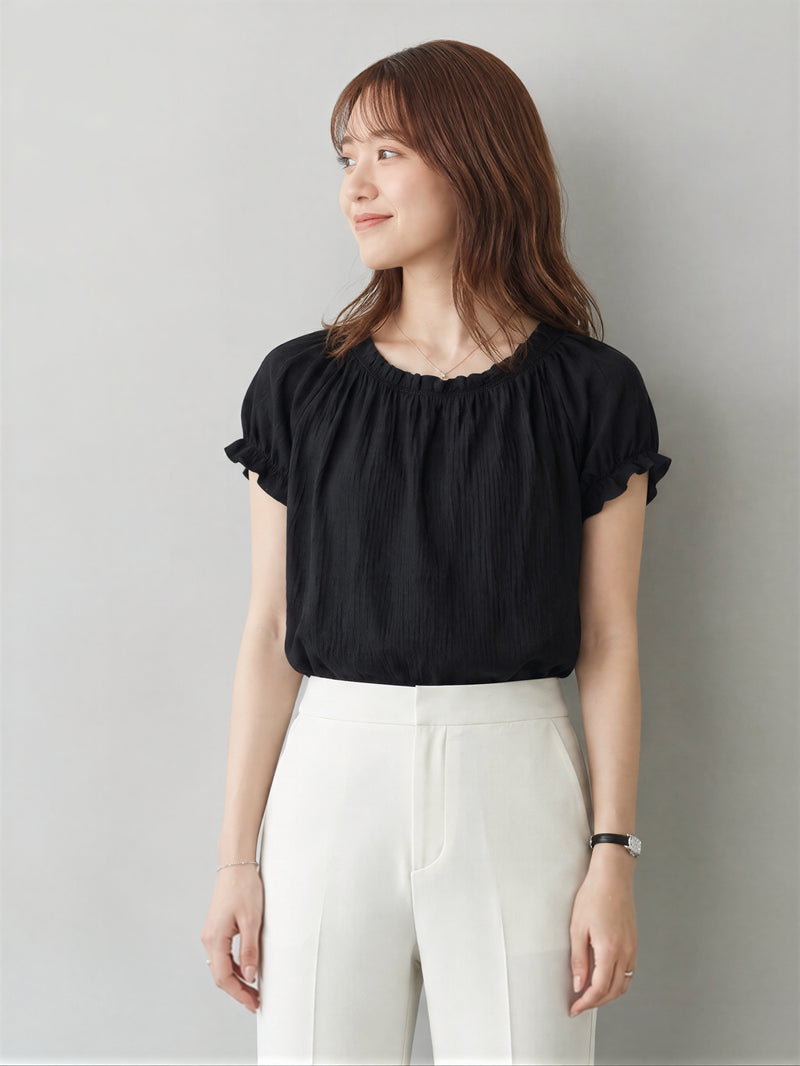 S~2XL メロウフリルギャザー 半袖トップス | 今季人気