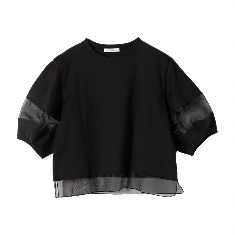 オーガンジー切り替えパフスリーブTシャツ