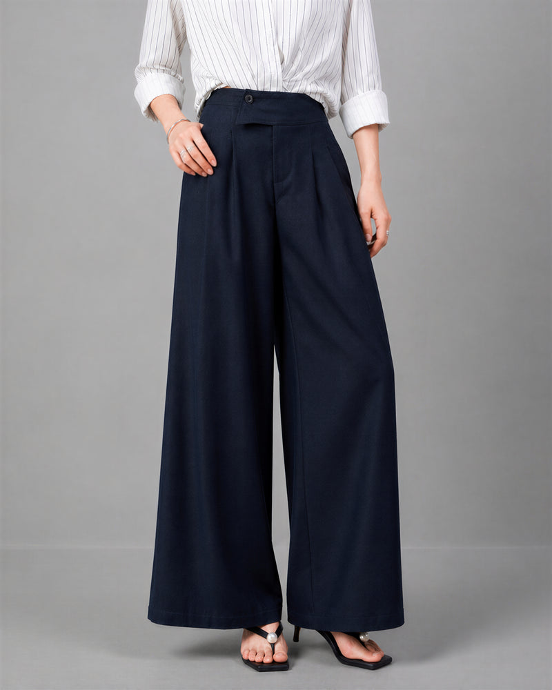 S~XL ハイウエスト ドレープ感 アシンメトリー ワイドパンツ