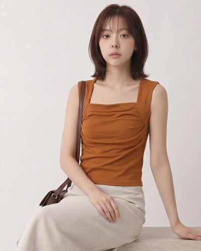 スクエアネック ギャザー入り スリムフィット キャミソール