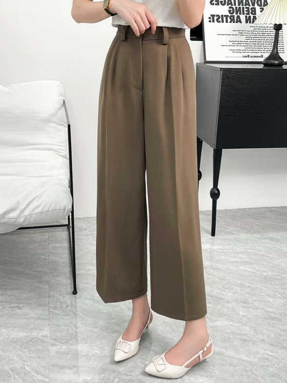 ハイウエスト タック入り 落ち感 ワイドクロップドパンツ