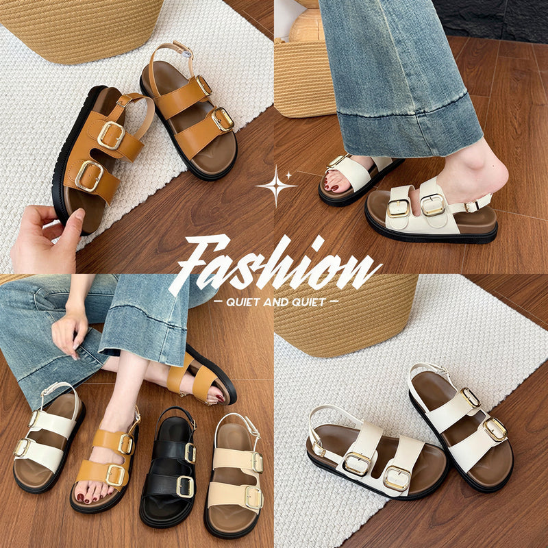 ダブルバックル 厚底オープントゥサンダル