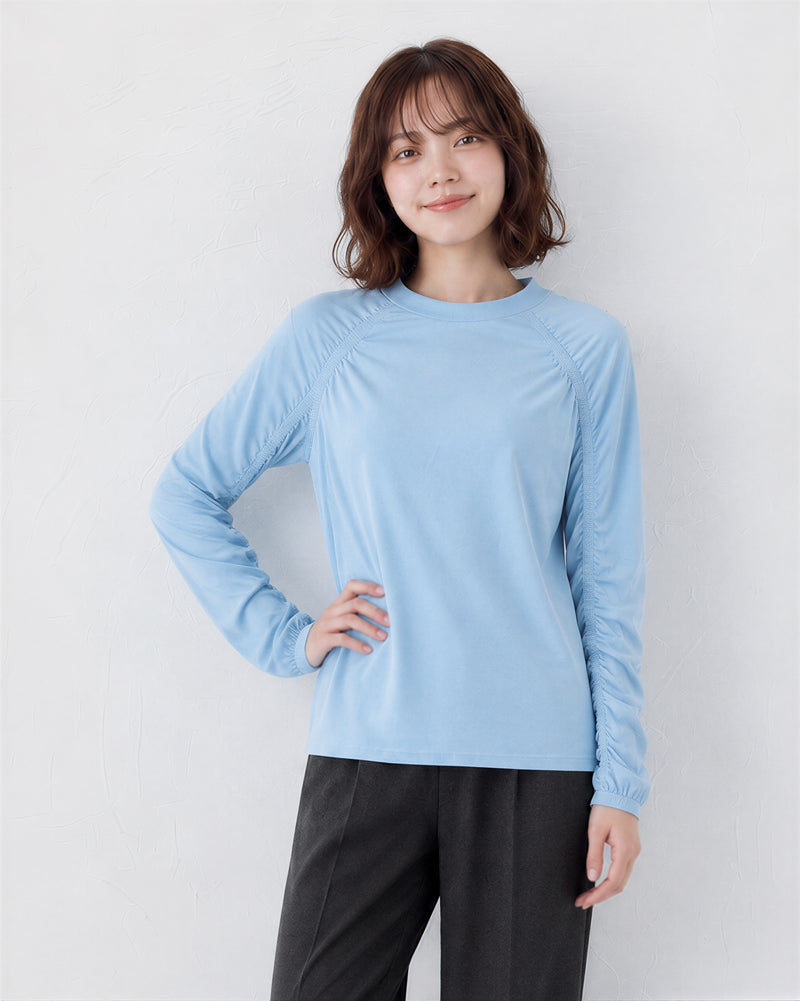 【秋新作】【全2色】ギャザー切り替えルーズ長袖Tシャツ