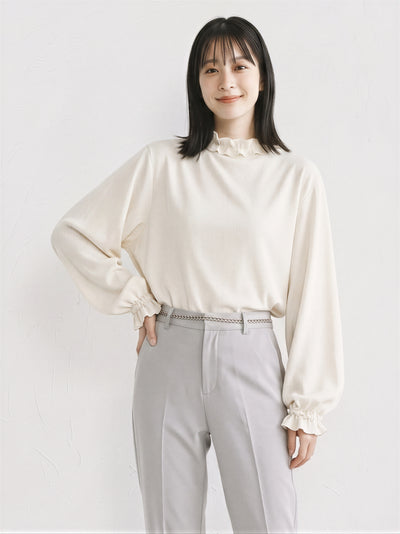 春秋シーズンフレンチウッド耳元長袖Tシャツコーデュロイゆったり長袖-ベージュ-L