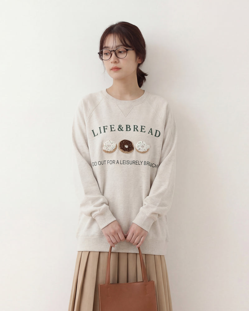 ライトグレー 肩落ち ゆったり クルーネック プリントスウェット-ライトグレー -XL