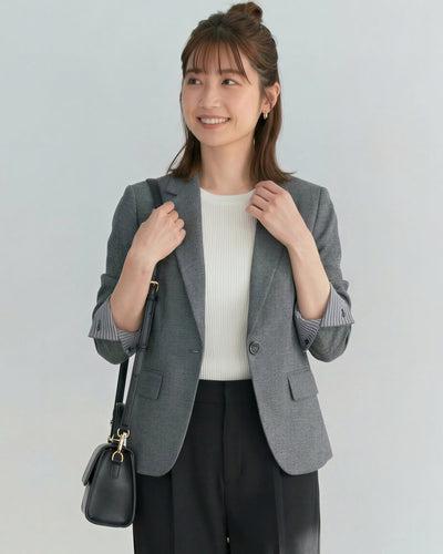 【全3色】S~3XL ワンボタン すっきりシルエット 7分袖 折り返しテーラードジャケット