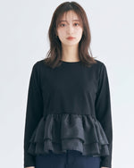 3色展開｜チュール切替・フリルヘム長袖Tシャツ