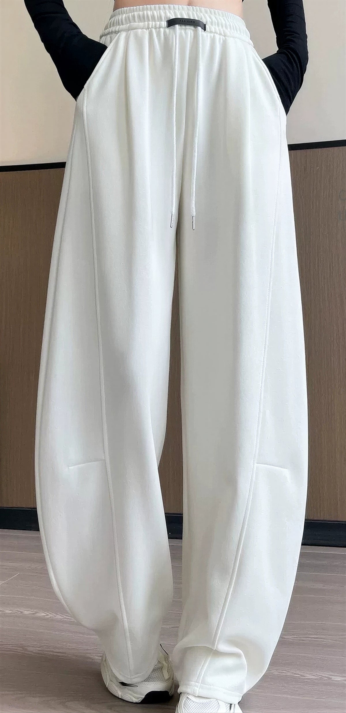 ハイウエスト ドローストリング 立体ワイドパンツ